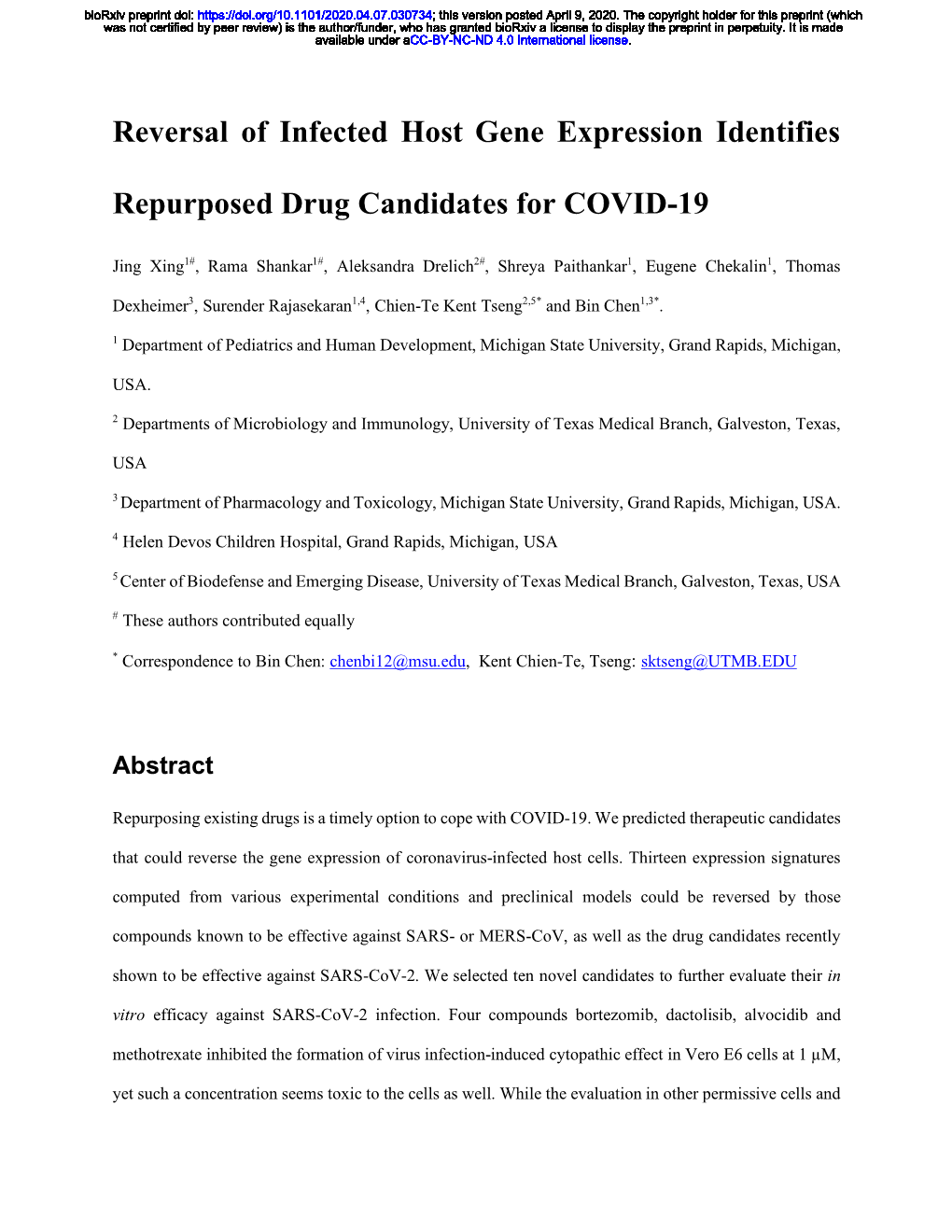 Reversal of Infected Host Gene Expression Identifies Repurposed Drug Candidates for COVID-19