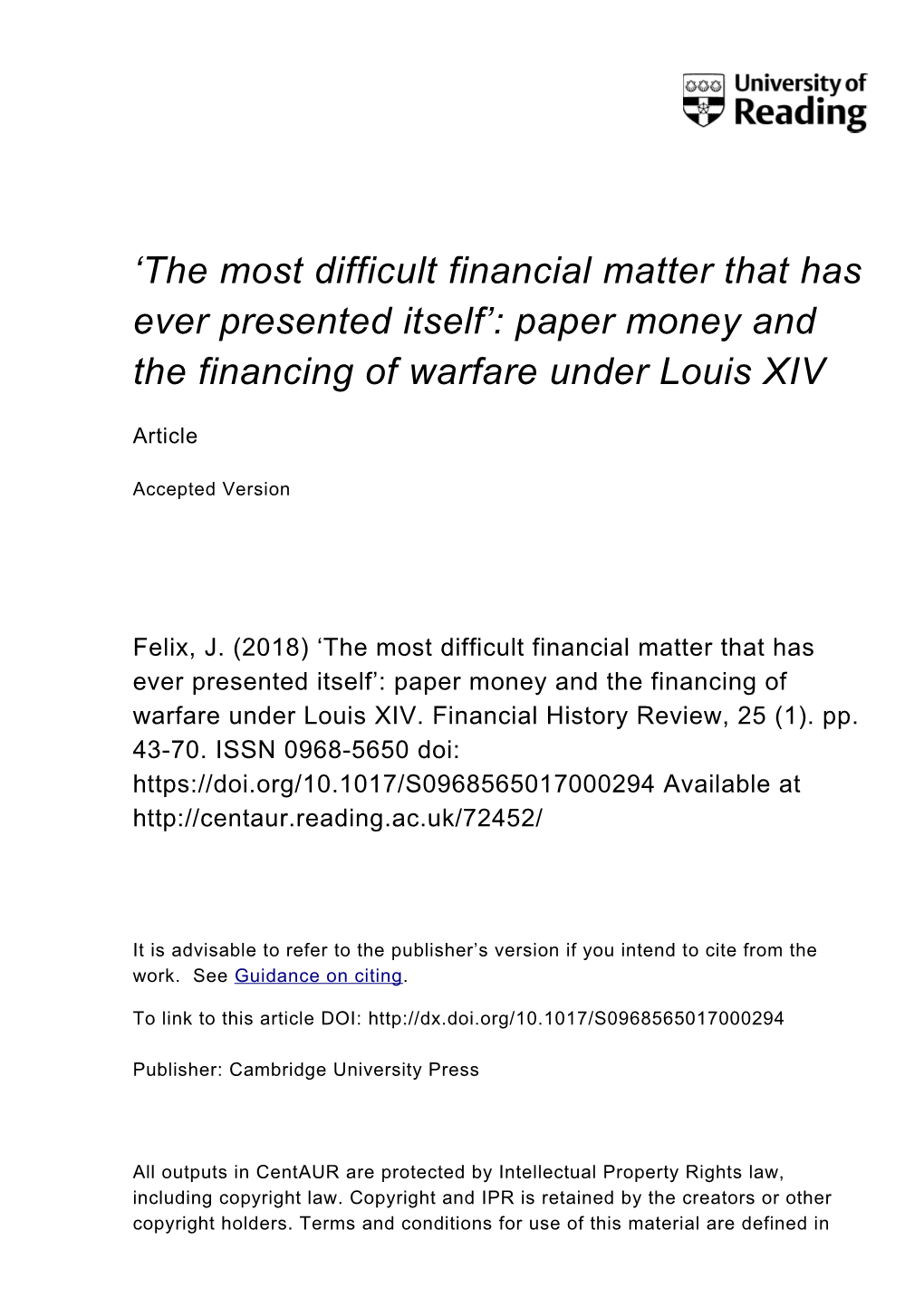 'The Most Difficult Financial Matter That Has Ever Presented Itself': Paper Money and the Financing of Warfare Under Louis X