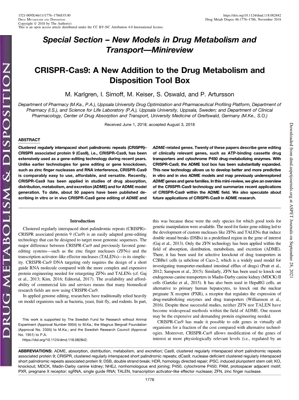 CRISPR-Cas9: a New Addition to the Drug Metabolism and Disposition Tool Box