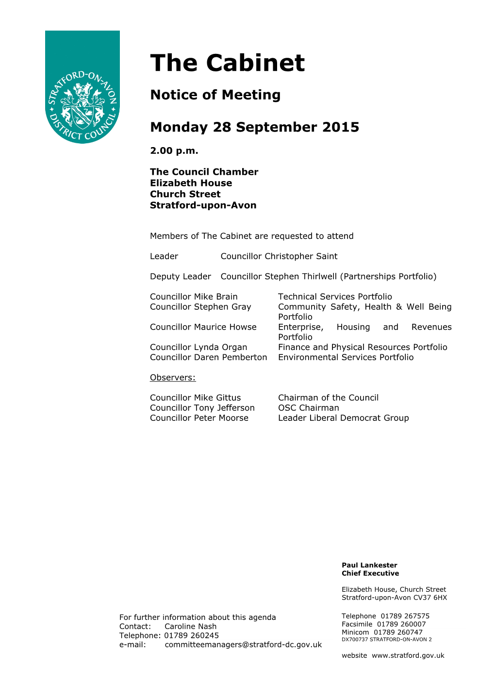 (Public Pack)Agenda Document for the Cabinet, 28/09/2015 14:00