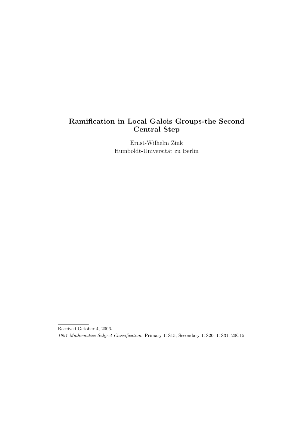 Ramification in Local Galois Groups-The Second Central Step