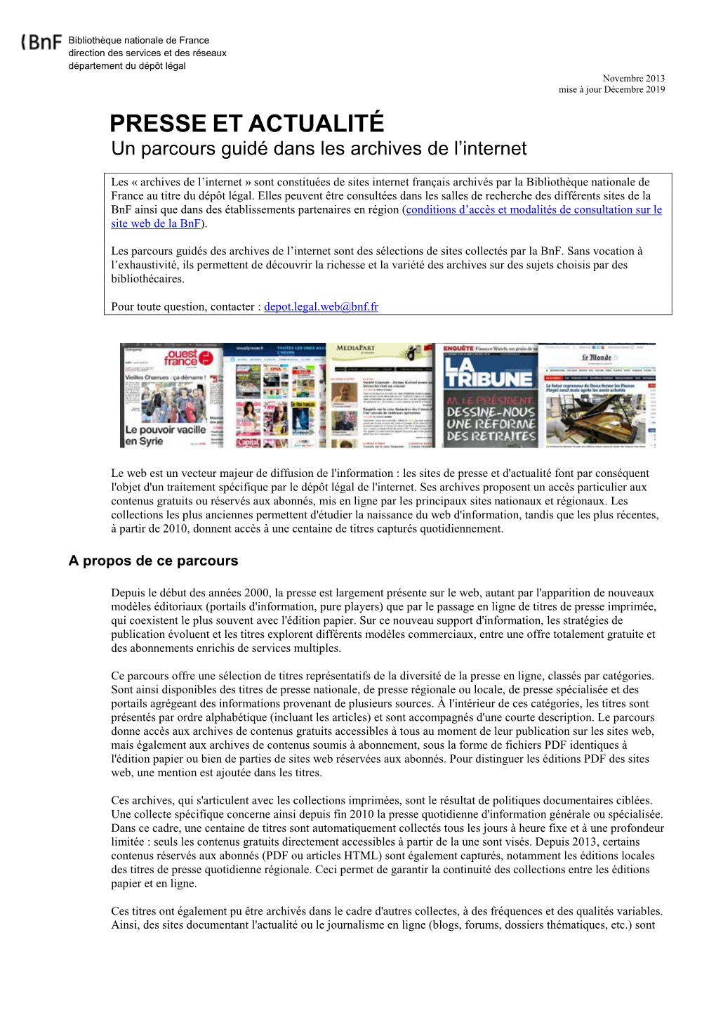 PRESSE ET ACTUALITÉ Un Parcours Guidé Dans Les Archives De L’Internet