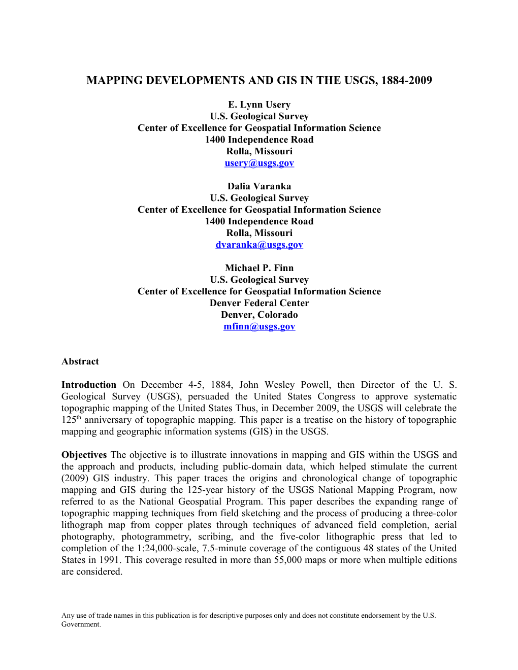 A 125 Year History of Topographic Mapping and GIS in the USGS