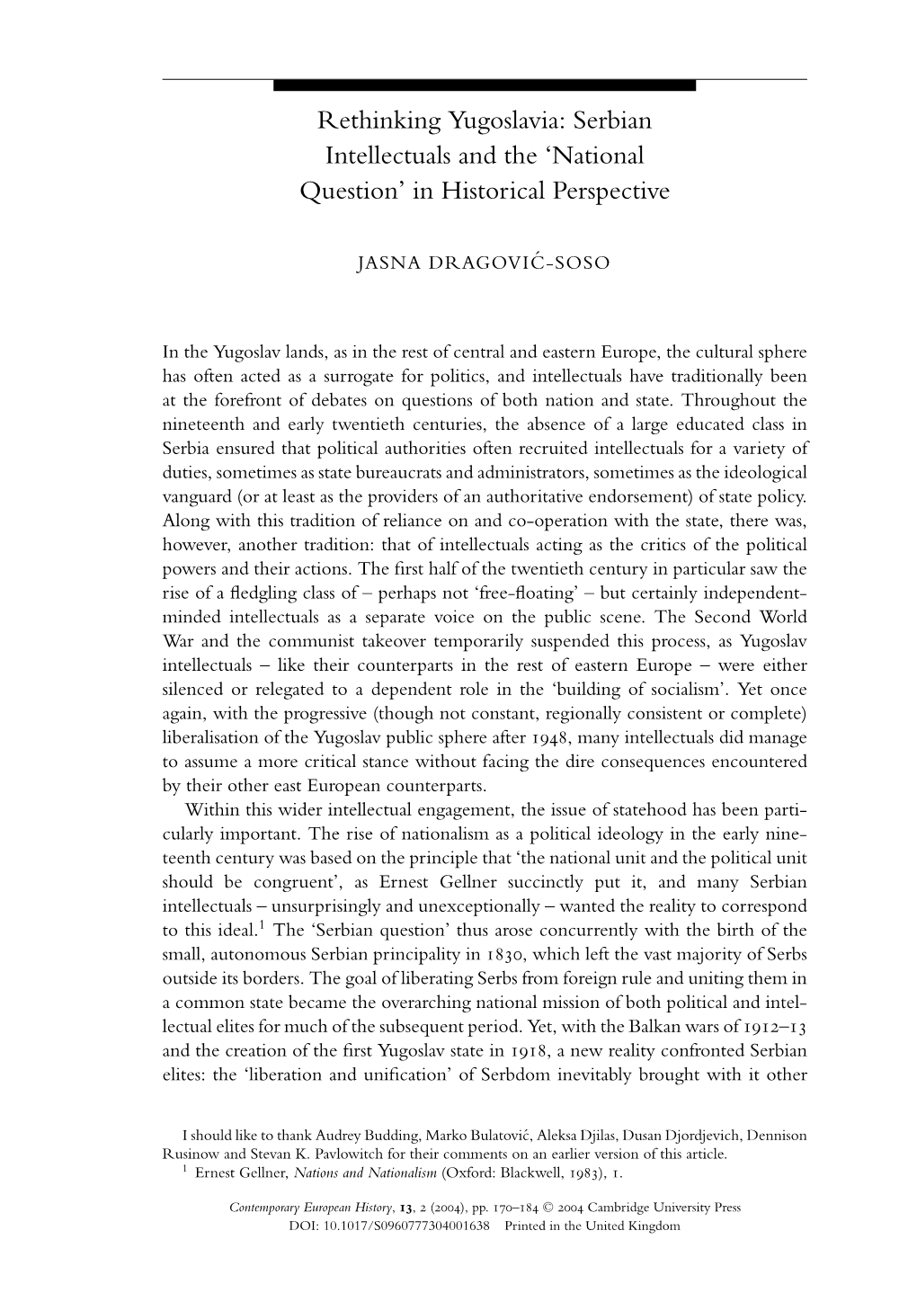 Rethinking Yugoslavia: Serbian Intellectuals and the &#8216