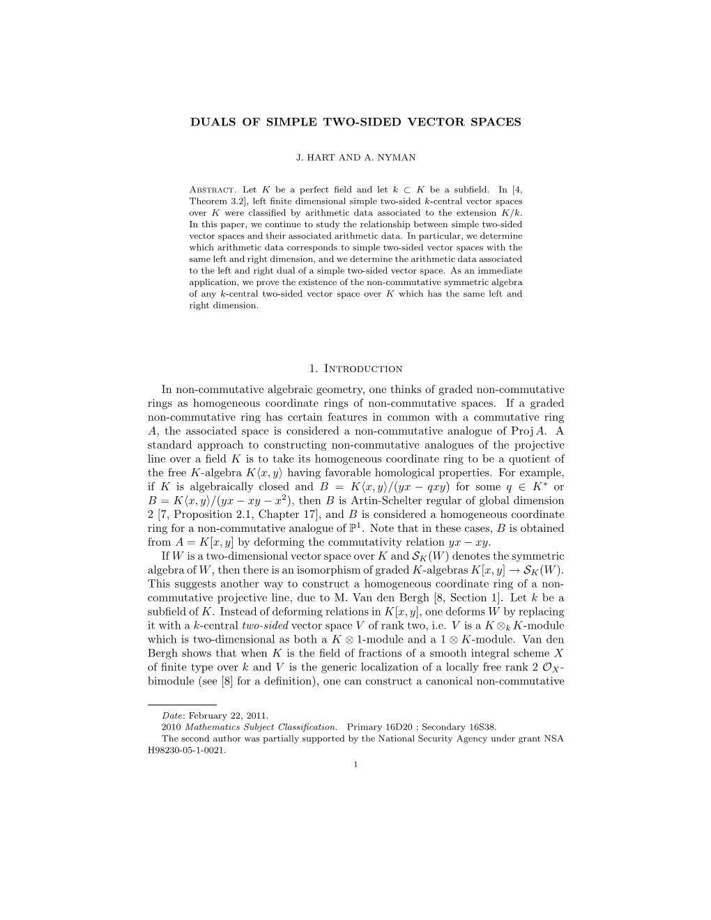 Duals of Simple Two-Sided Vector Spaces