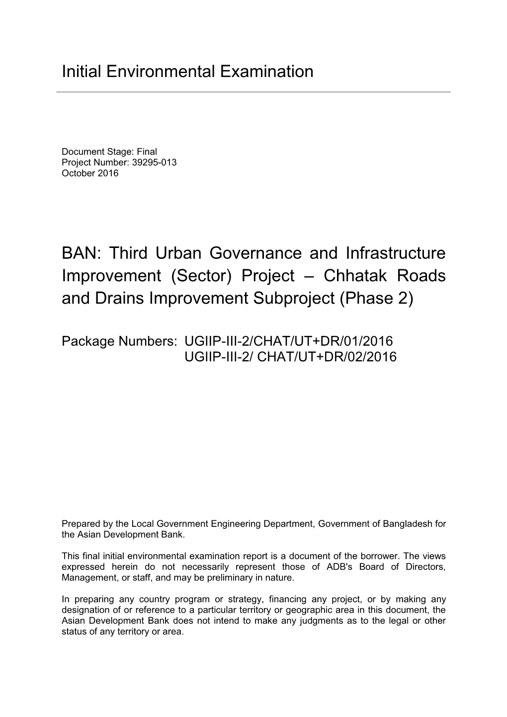 Sector) Project – Chhatak Roads and Drains Improvement Subproject (Phase 2