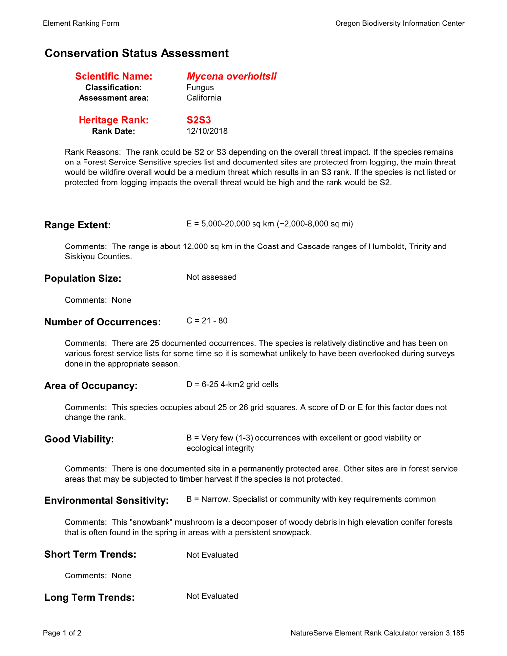 Conservation Status Assessment