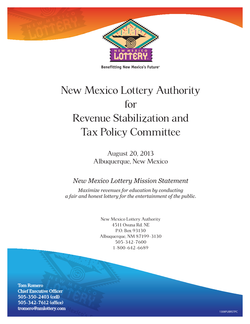 New Mexico Lottery Authority for Revenue Stabilization and Tax Policy Committee