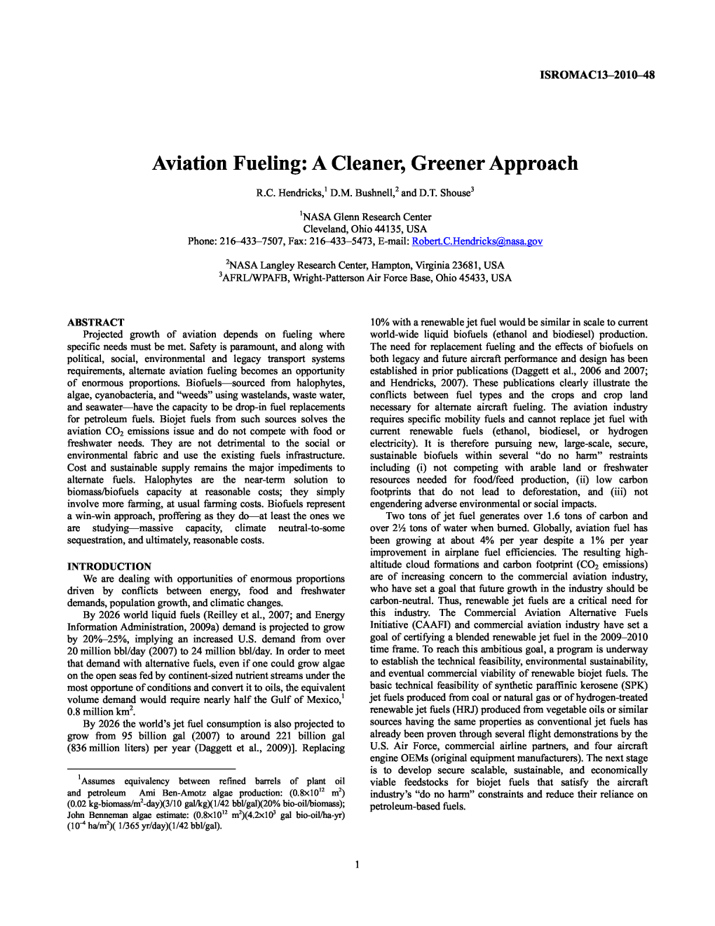 Aviation Fueling: a Cleaner, Greener Approach 1 2 R.C