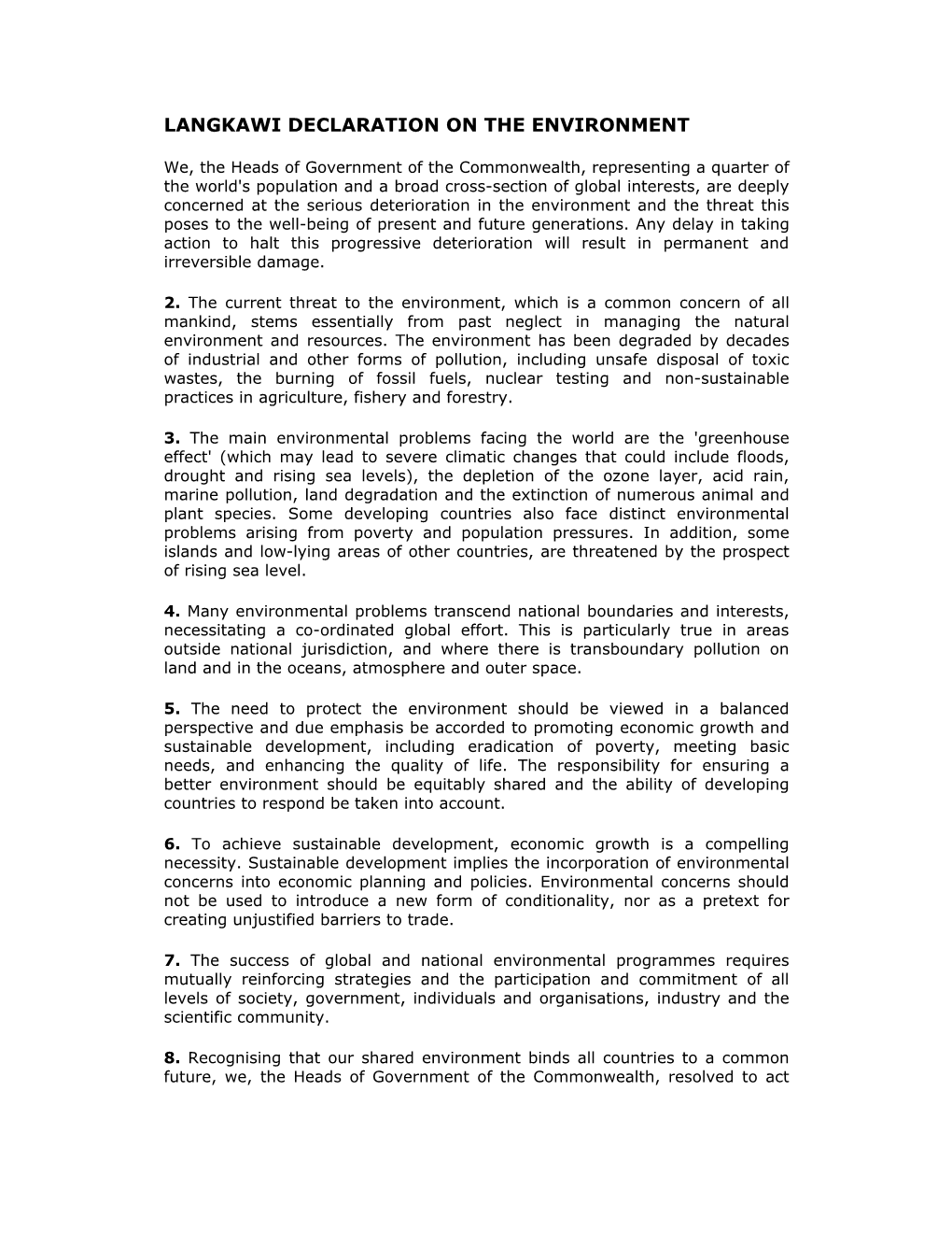 Langkawi Declaration on the Environment