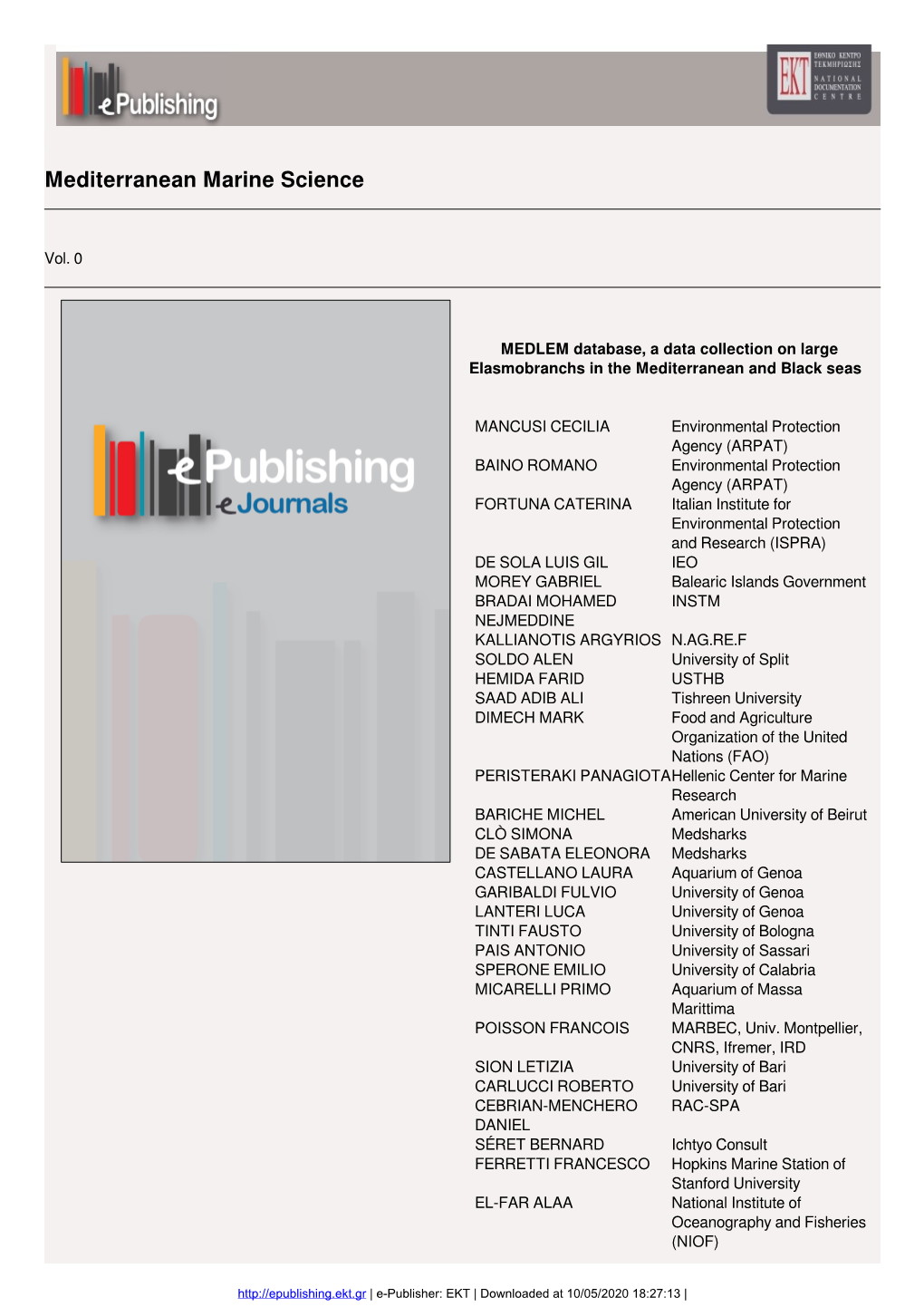 2020 MEDLEM Database, a Data Collection on Large Elasmobranchs