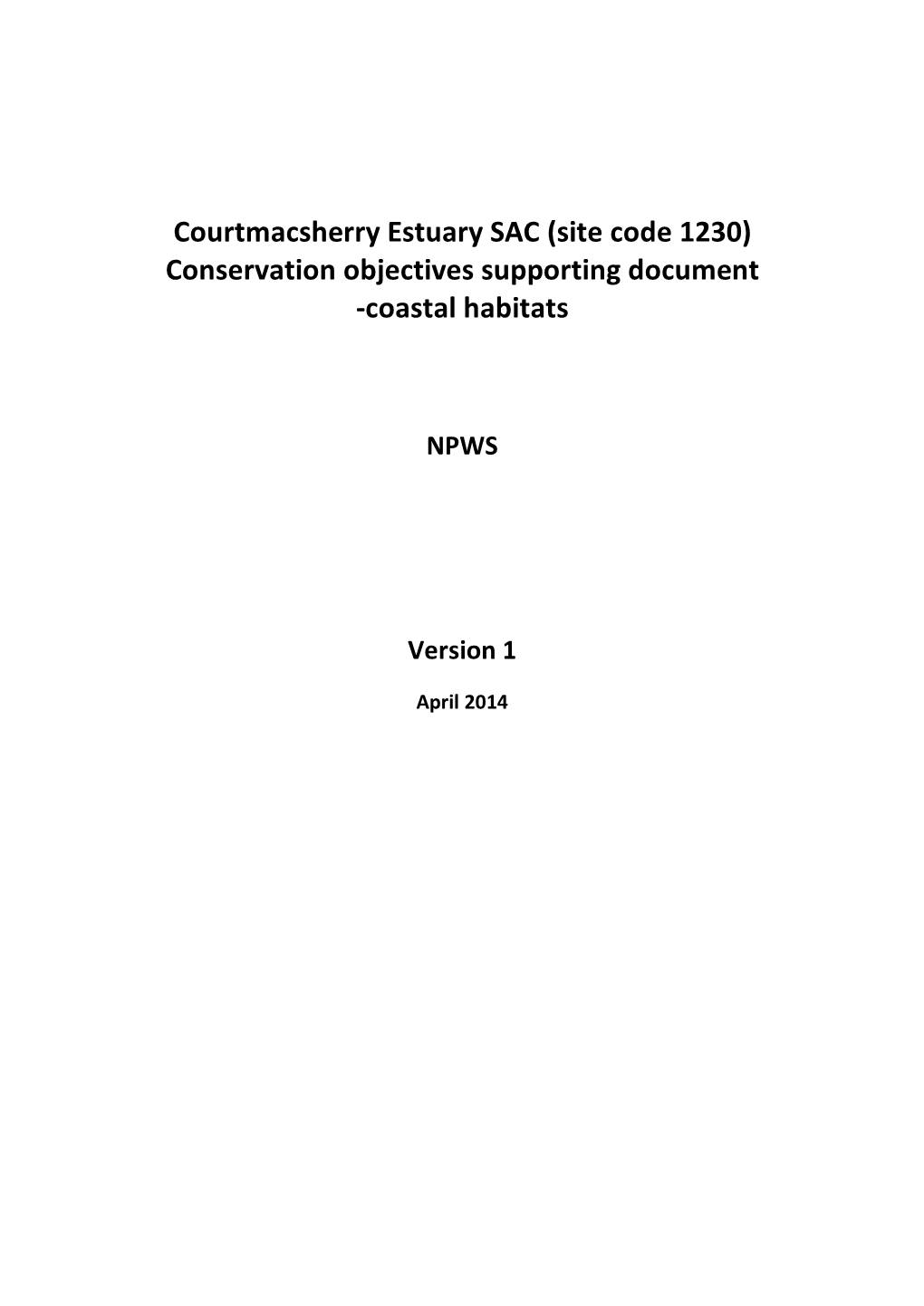 Courtmacsherry Estuary SAC (Site Code 1230) Conservation Objectives Supporting Document -Coastal Habitats