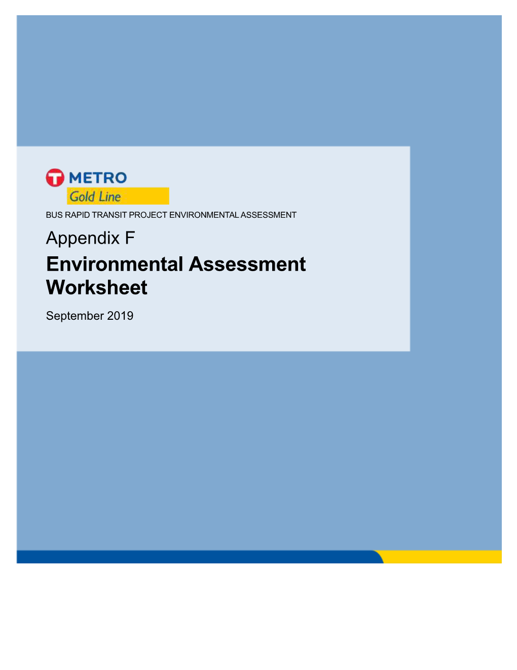 Appendix F Environmental Assessment Worksheet September 2019