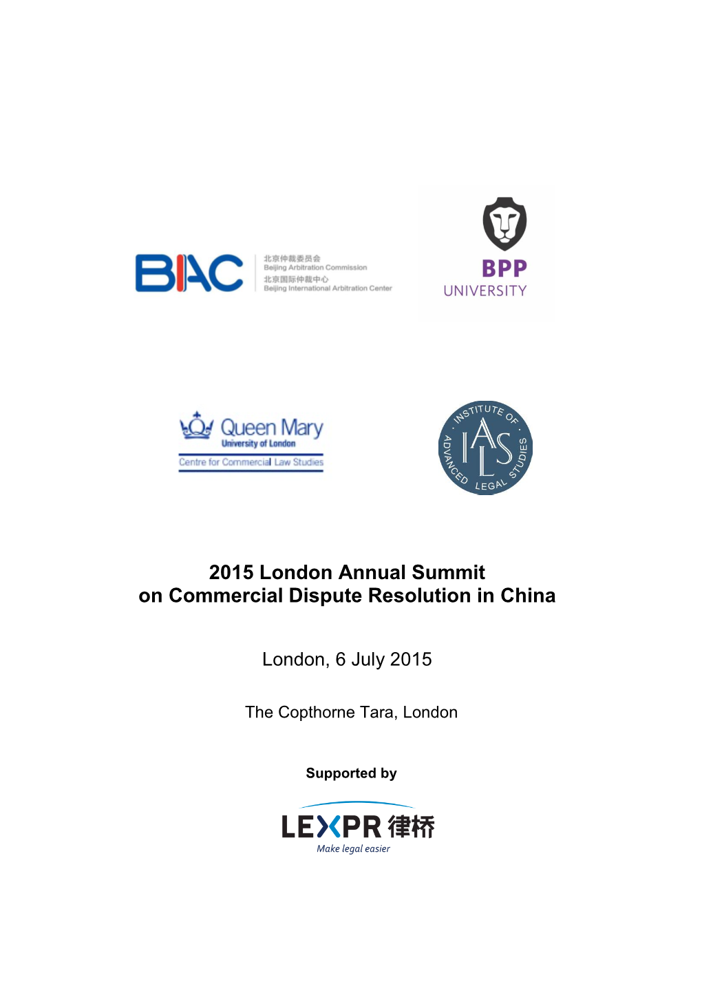 2015 London Annual Summit on Commercial Dispute Resolution in China