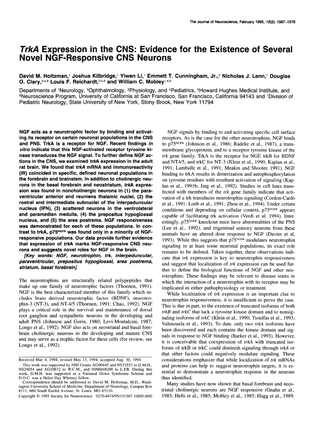 Evidence for the Existence of Several Novel NGF-Responsive CNS Neurons