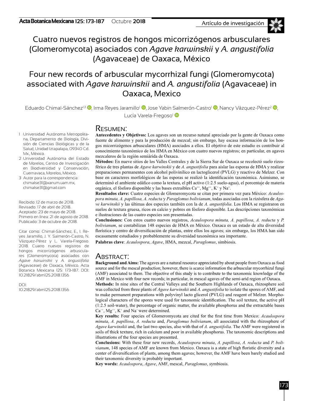 (Glomeromycota) Asociados Con Agave Karwinskii Y A. Angustifolia