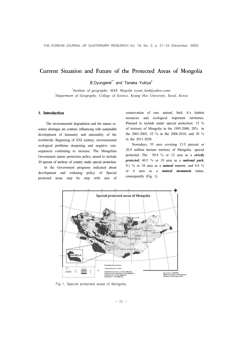 Current Situation and Future of the Protected Areas of Mongolia