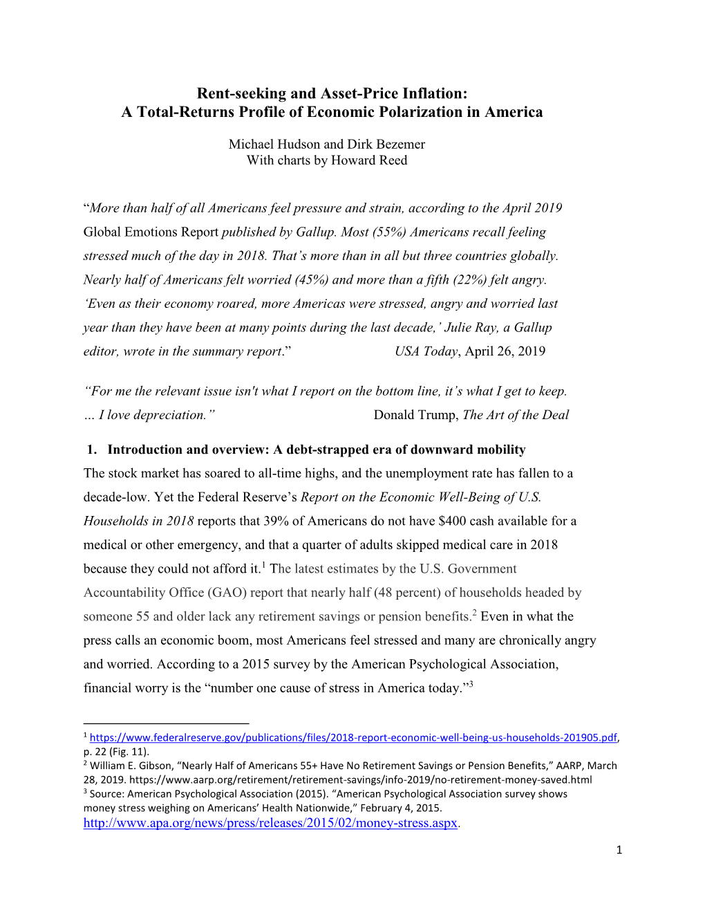 Rent-Seeking and Asset-Price Inflation: a Total-Returns Profile of Economic Polarization in America