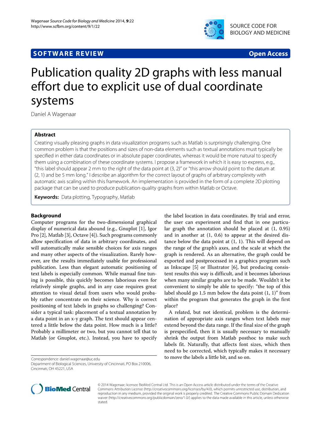 Publication Quality 2D Graphs with Less Manual Effort Due to Explicit Use of Dual Coordinate Systems Daniel a Wagenaar