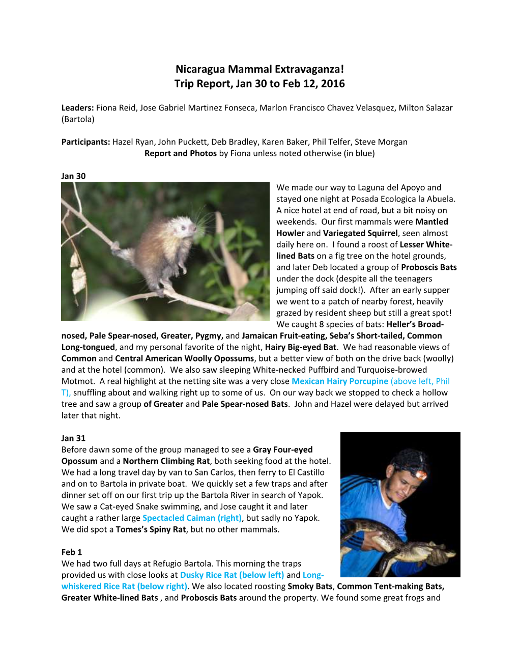 Nicaragua Mammal Extravaganza! Trip Report, Jan 30 to Feb 12, 2016