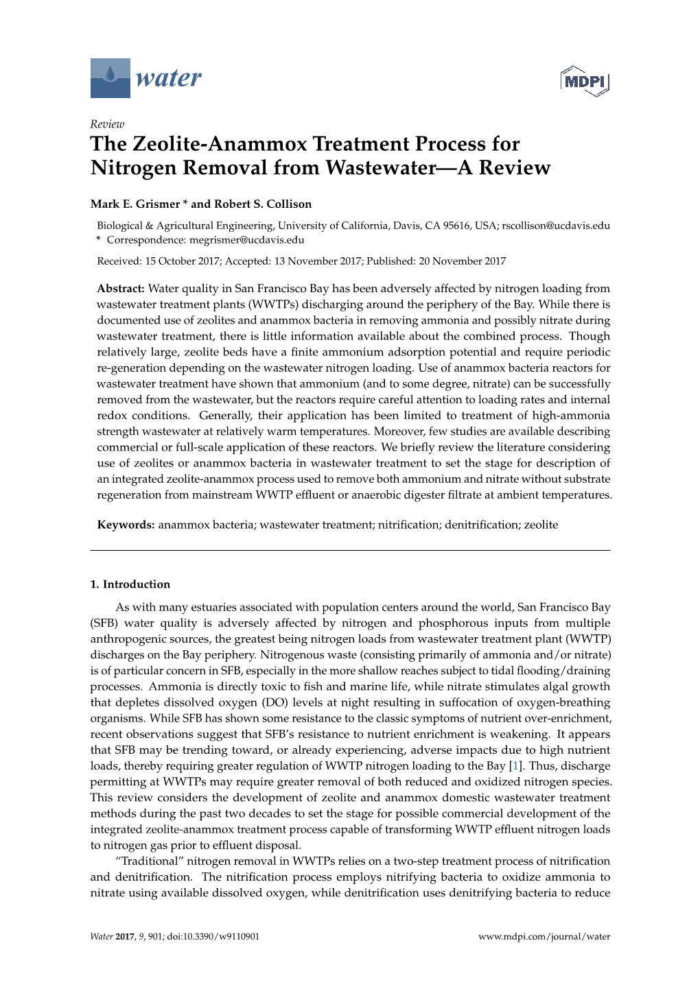 The Zeolite-Anammox Treatment Process for Nitrogen Removal from Wastewater—A Review