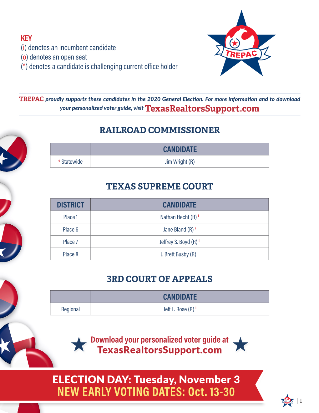 NEW EARLY VOTING DATES: Oct. 13-30 | 1 TEXAS SENATE TEXAS HOUSE