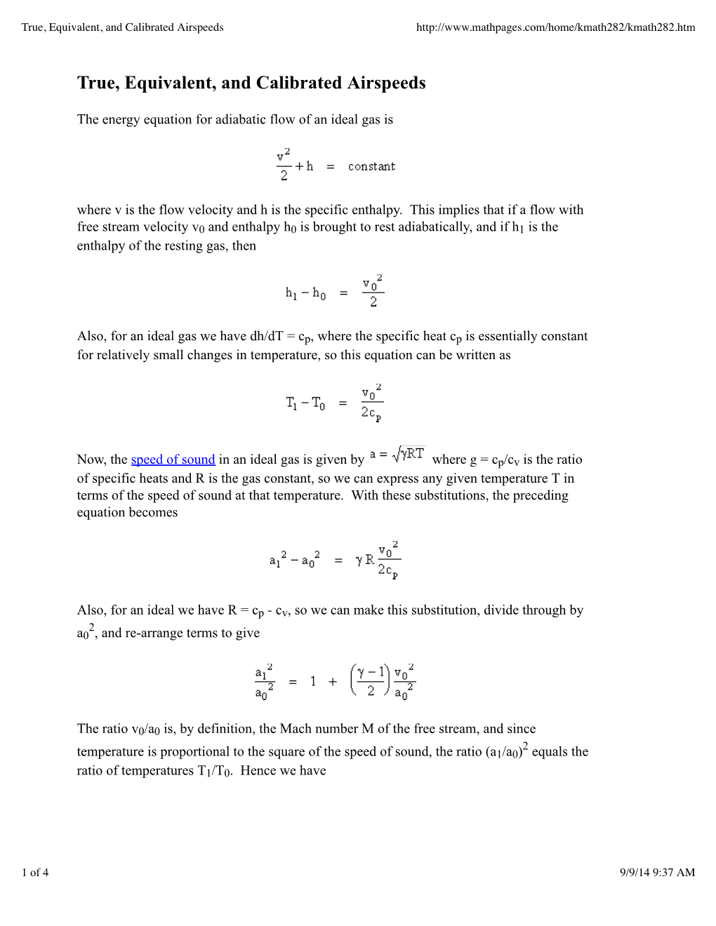 True, Equivalent, and Calibrated Airspeeds