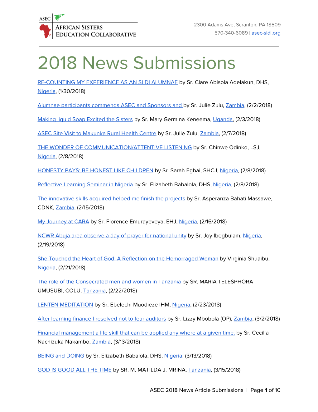 2018 ASEC News Article Submissions