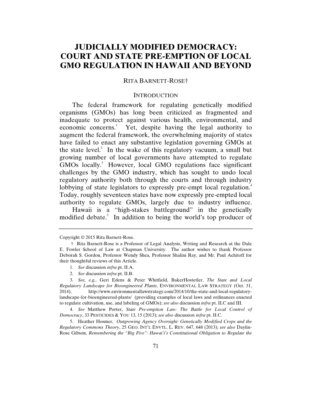 Court and State Pre-Emption of Local Gmo Regulation in Hawaii and Beyond