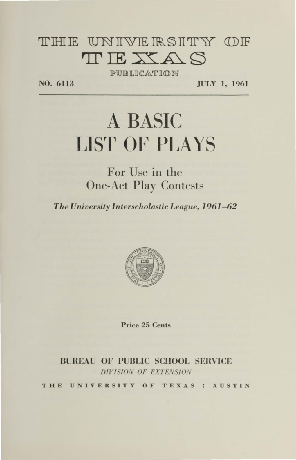 A Basic List of Plays