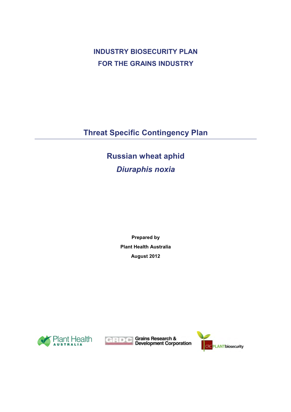 Threat Specific Contingency Plan Russian Wheat Aphid Diuraphis Noxia