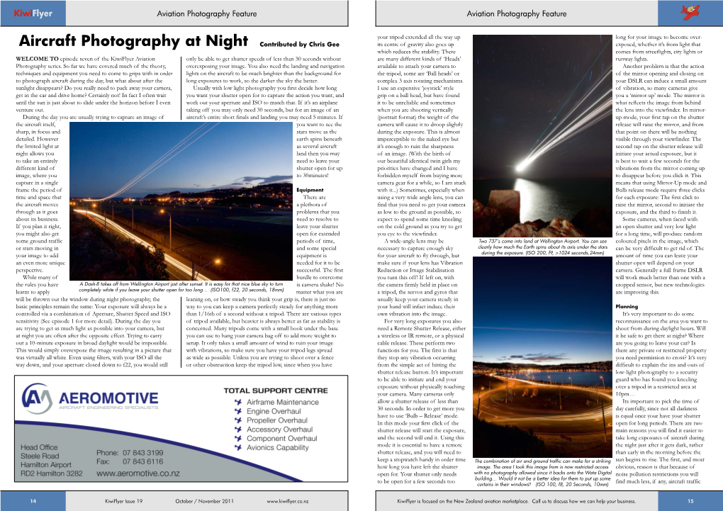 Aircraft Photography at Night Contributed by Chris Gee Its Centre of Gravity Also Goes up Exposed, Whether It’S from Light That Which Reduces the Stability