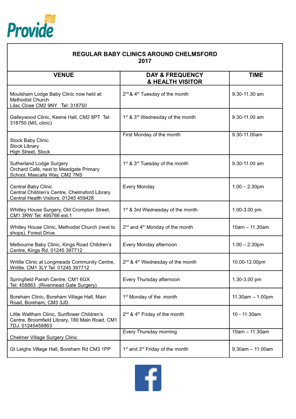 Regular Baby Clinics Around Chelmsford