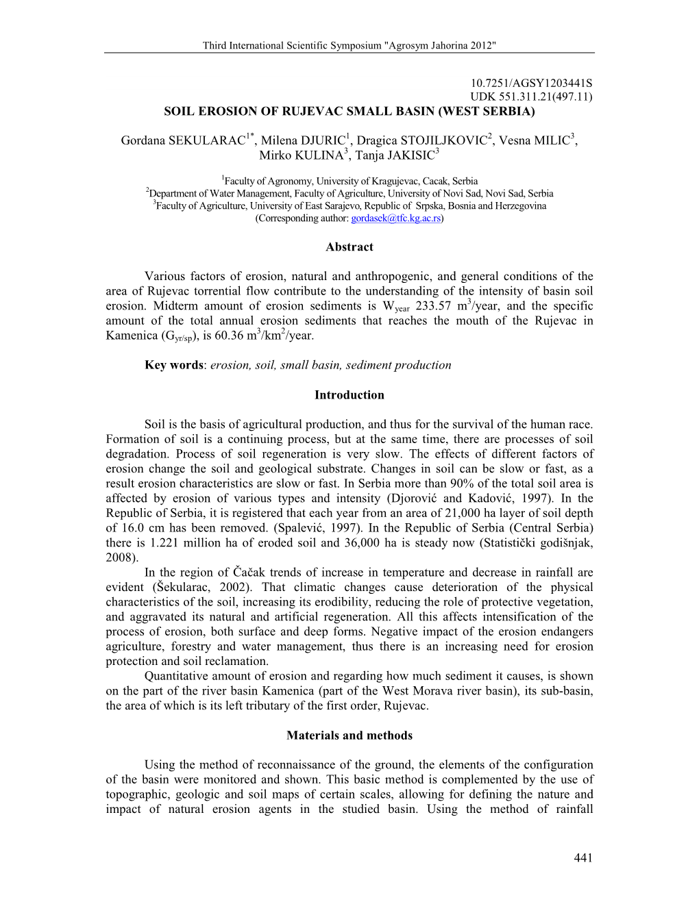 441 Soil Erosion of Rujevac Small Basin (West