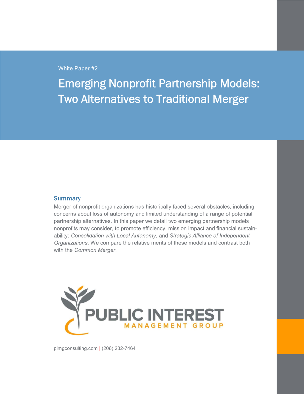 Emerging Nonprofit Partnership Models: Two Alternatives To