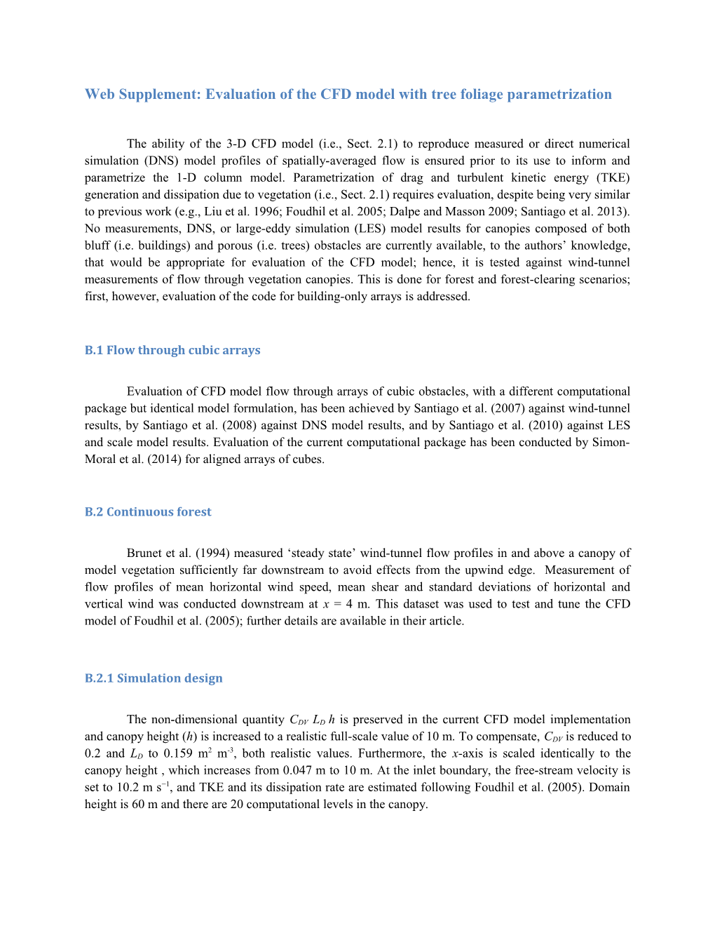 Web Supplement: Evaluation of the CFD Model with Tree Foliage Parametrization