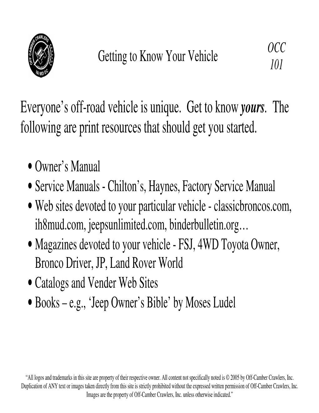 Getting to Know Your Vehicle 101