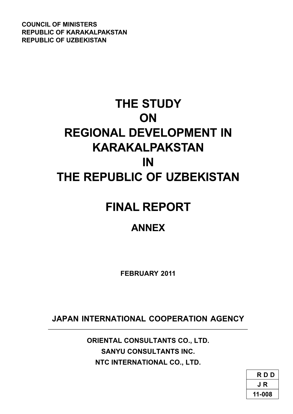 The Study on Regional Development in Karakalpakstan in the Republic of Uzbekistan