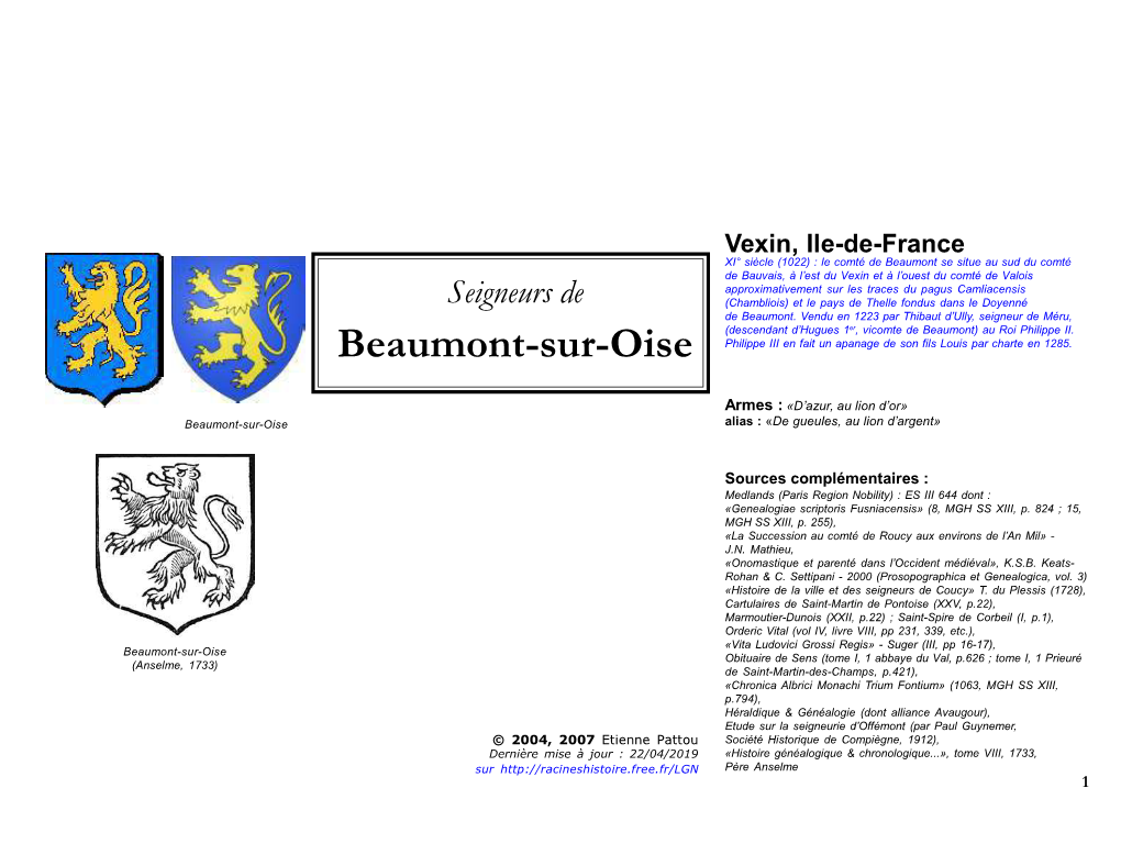 Beaumont-Sur-Oise Philippe III En Fait Un Apanage De Son Fils Louis Par Charte En 1285