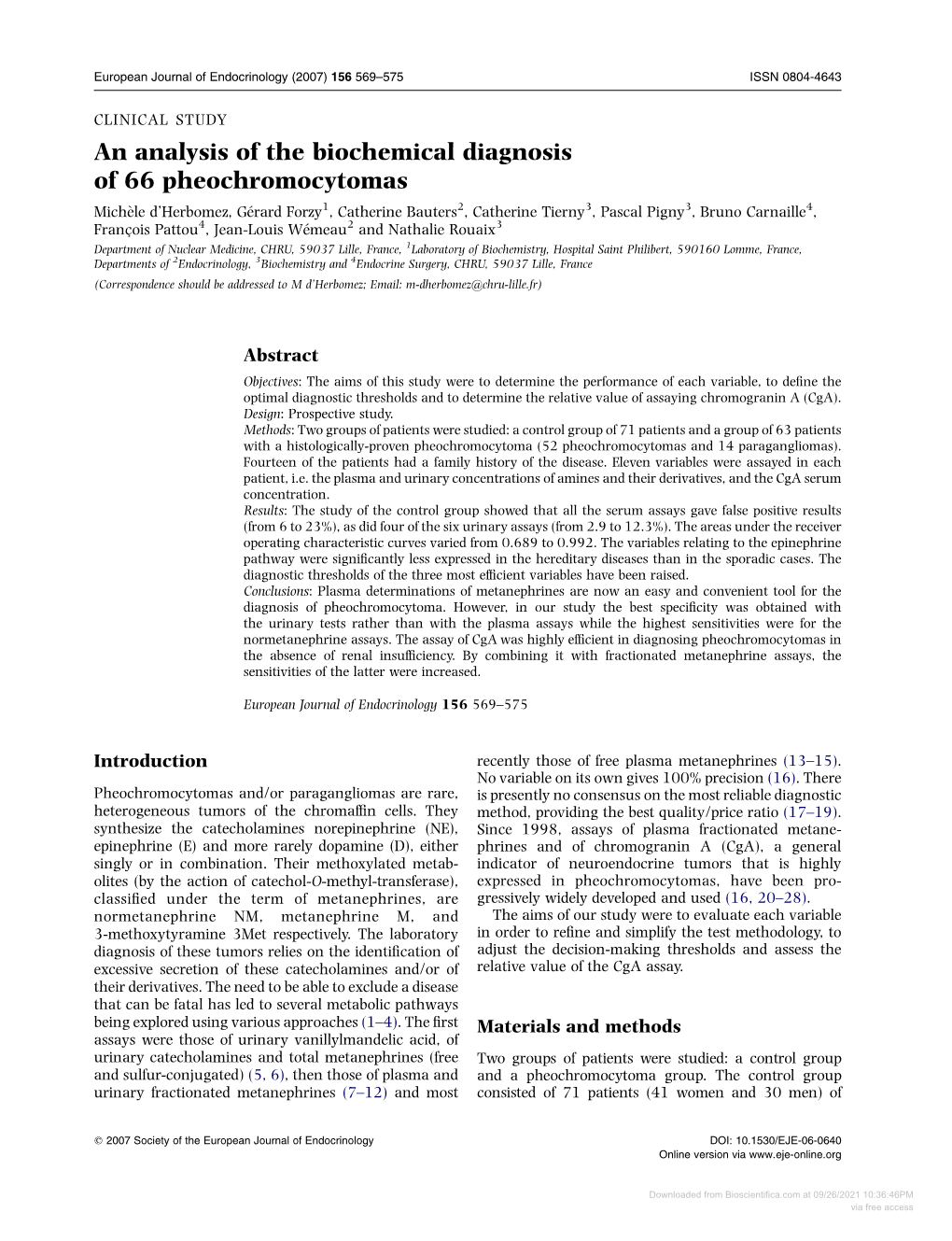 An Analysis of the Biochemical Diagnosis of 66 Pheochromocytomas