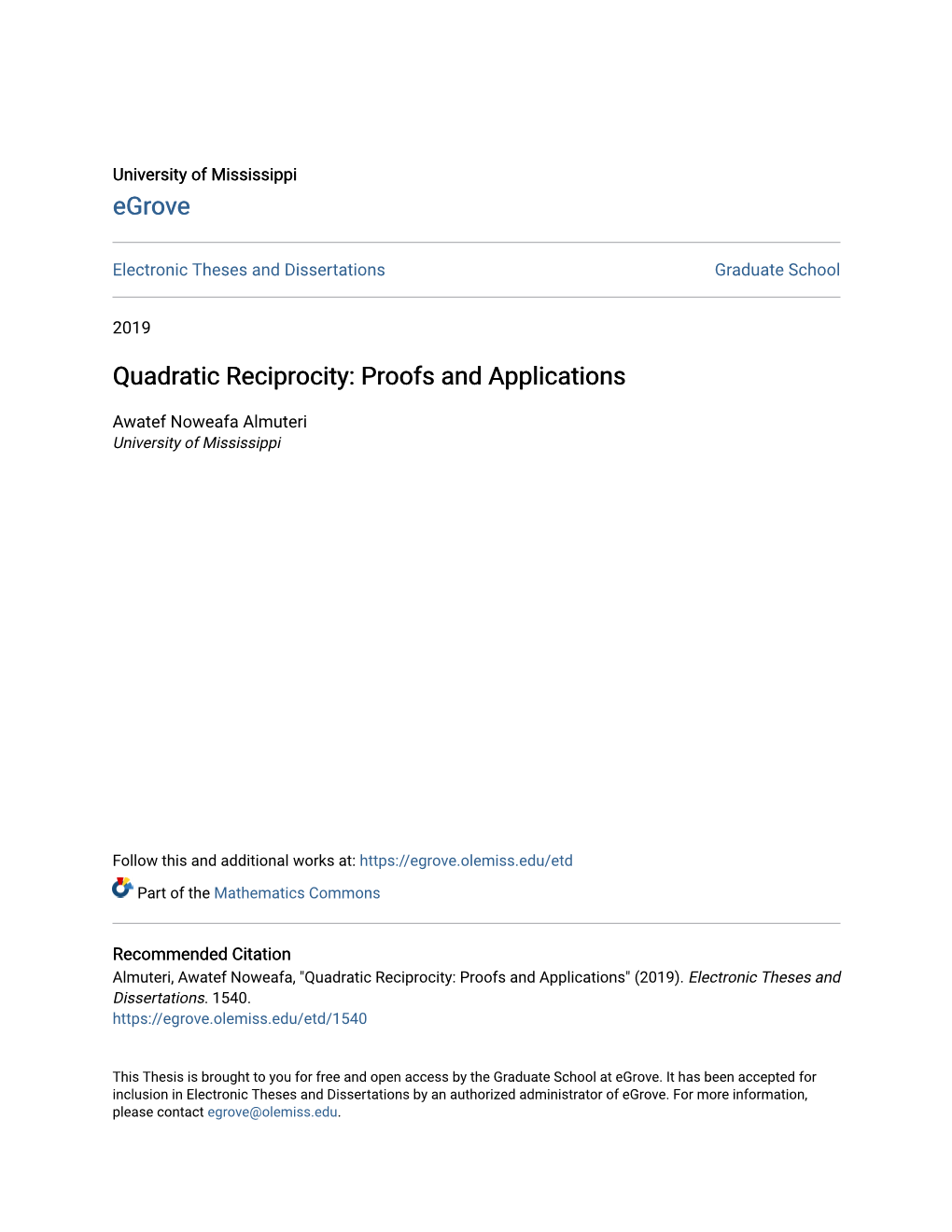 Quadratic Reciprocity: Proofs and Applications