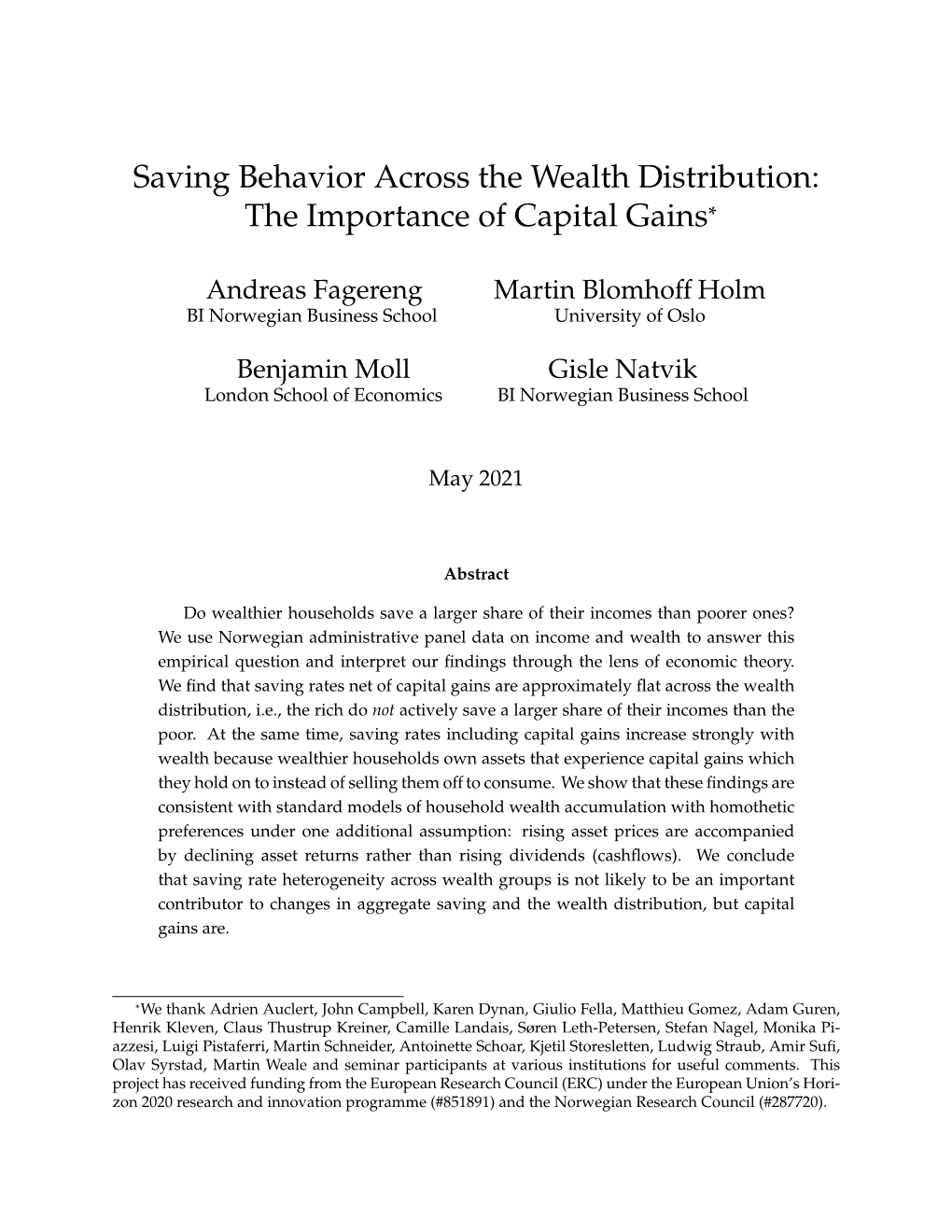 Saving Behavior Across the Wealth Distribution: the Importance of Capital Gains*