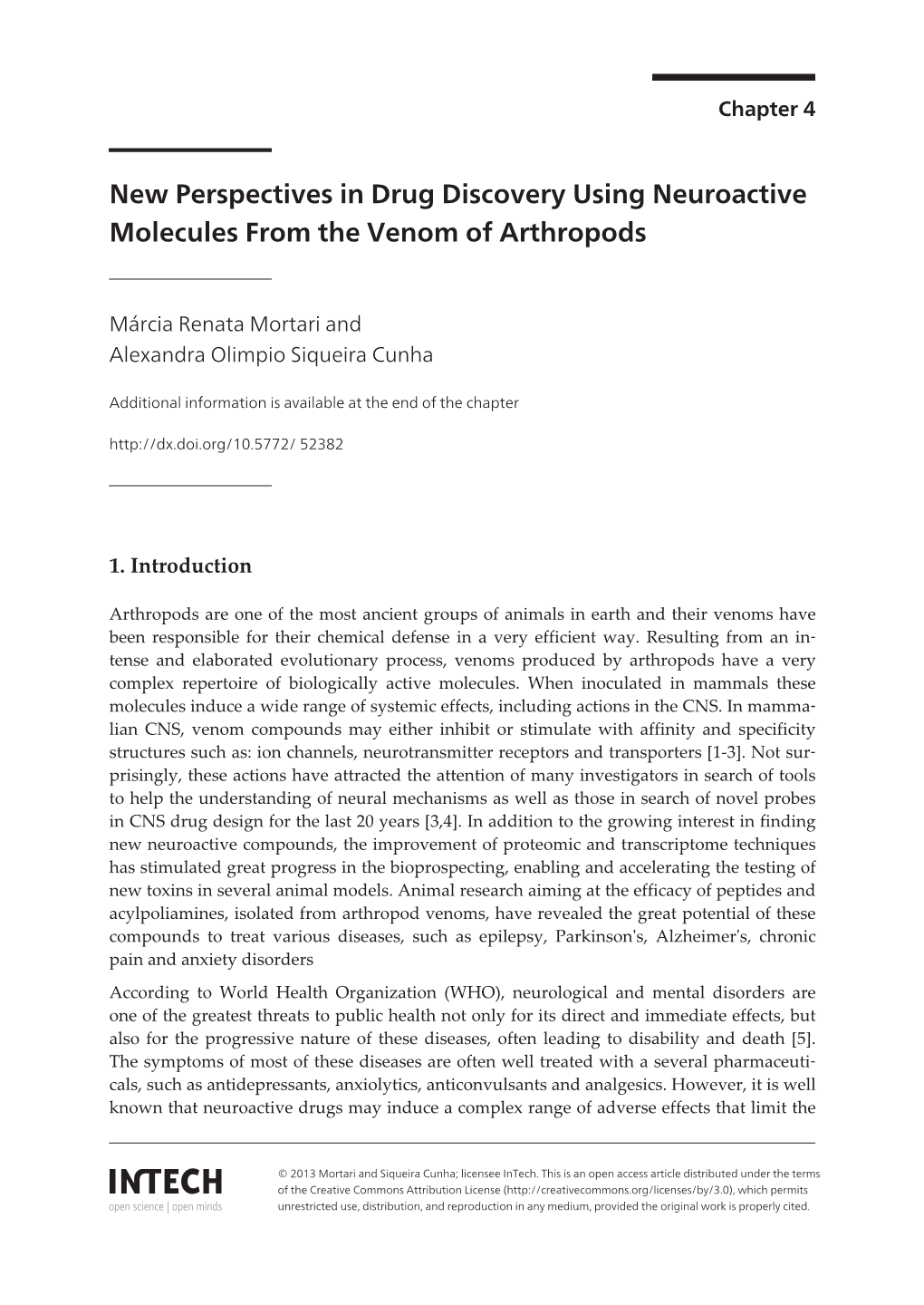 New Perspectives in Drug Discovery Using Neuroactive Molecules from the Venom of Arthropods
