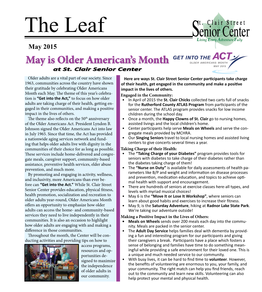 May 2015 Newsletter