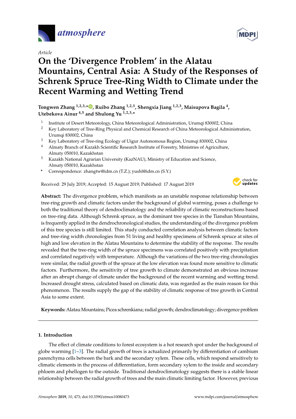 On the 'Divergence Problem'in the Alatau Mountains, Central Asia: A