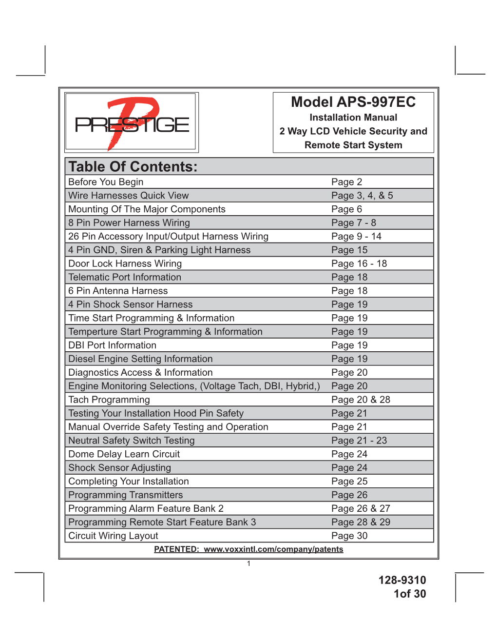 Model APS-997EC Table of Contents