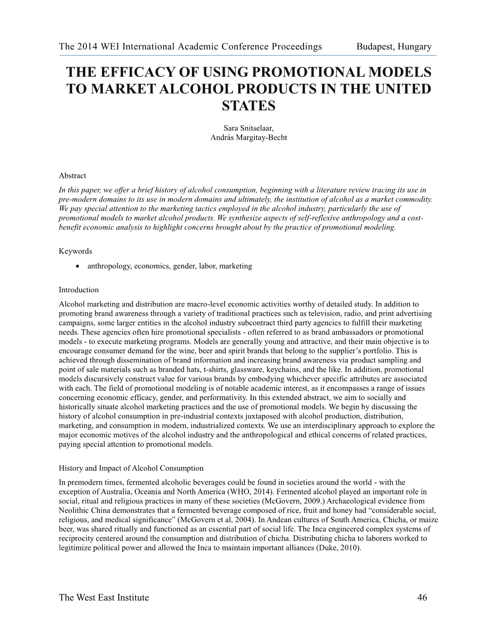The Efficacy of Using Promotional Models to Market Alcohol Products in the United States