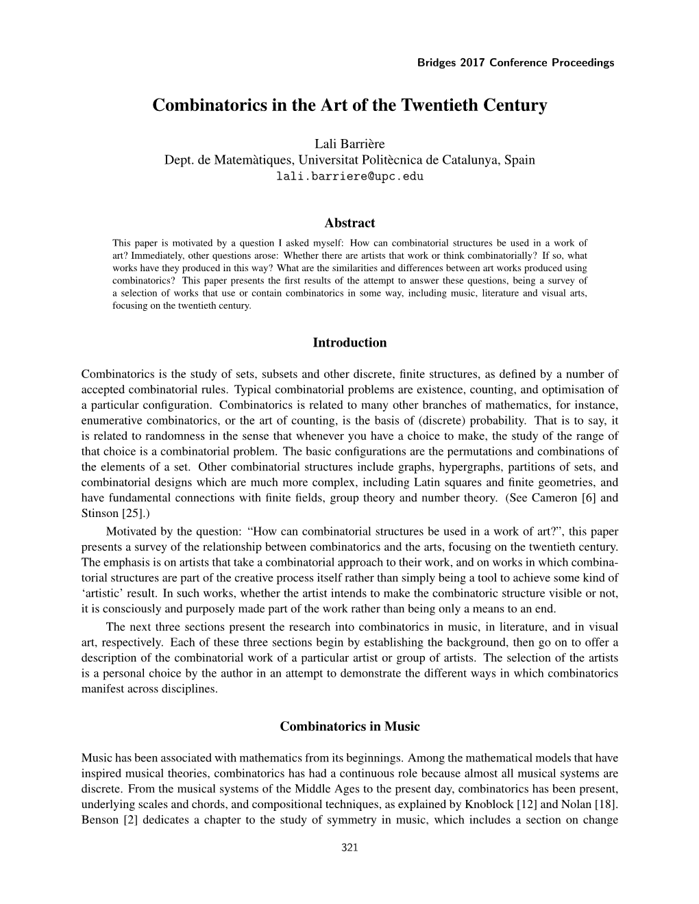 Combinatorics in the Art of the Twentieth Century