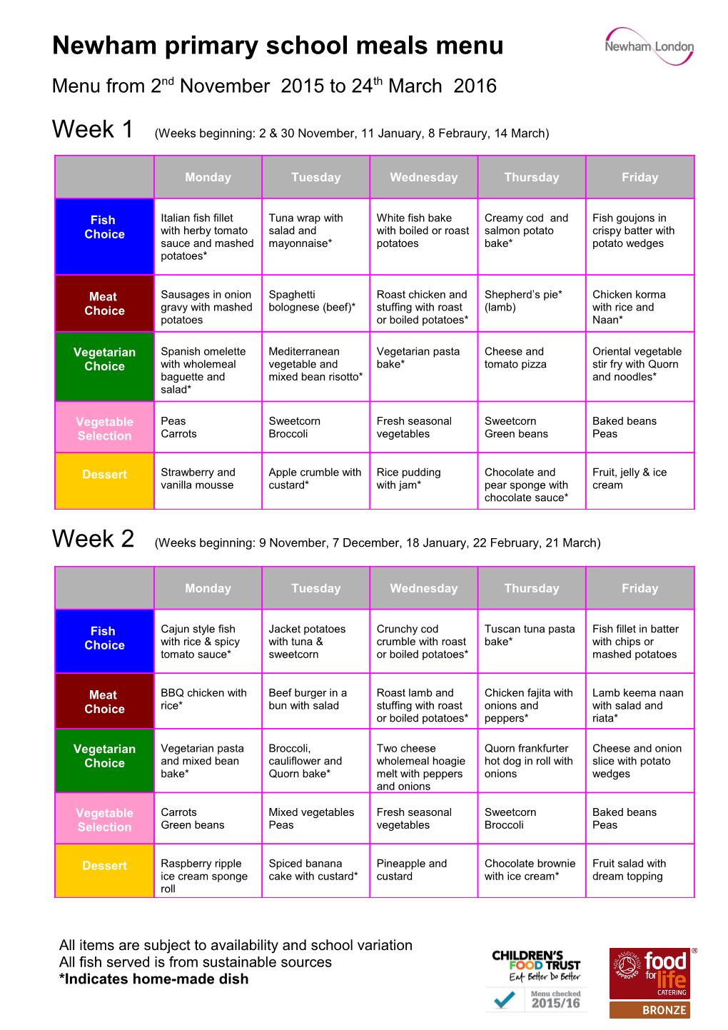 Primary School Meals Halal Menu