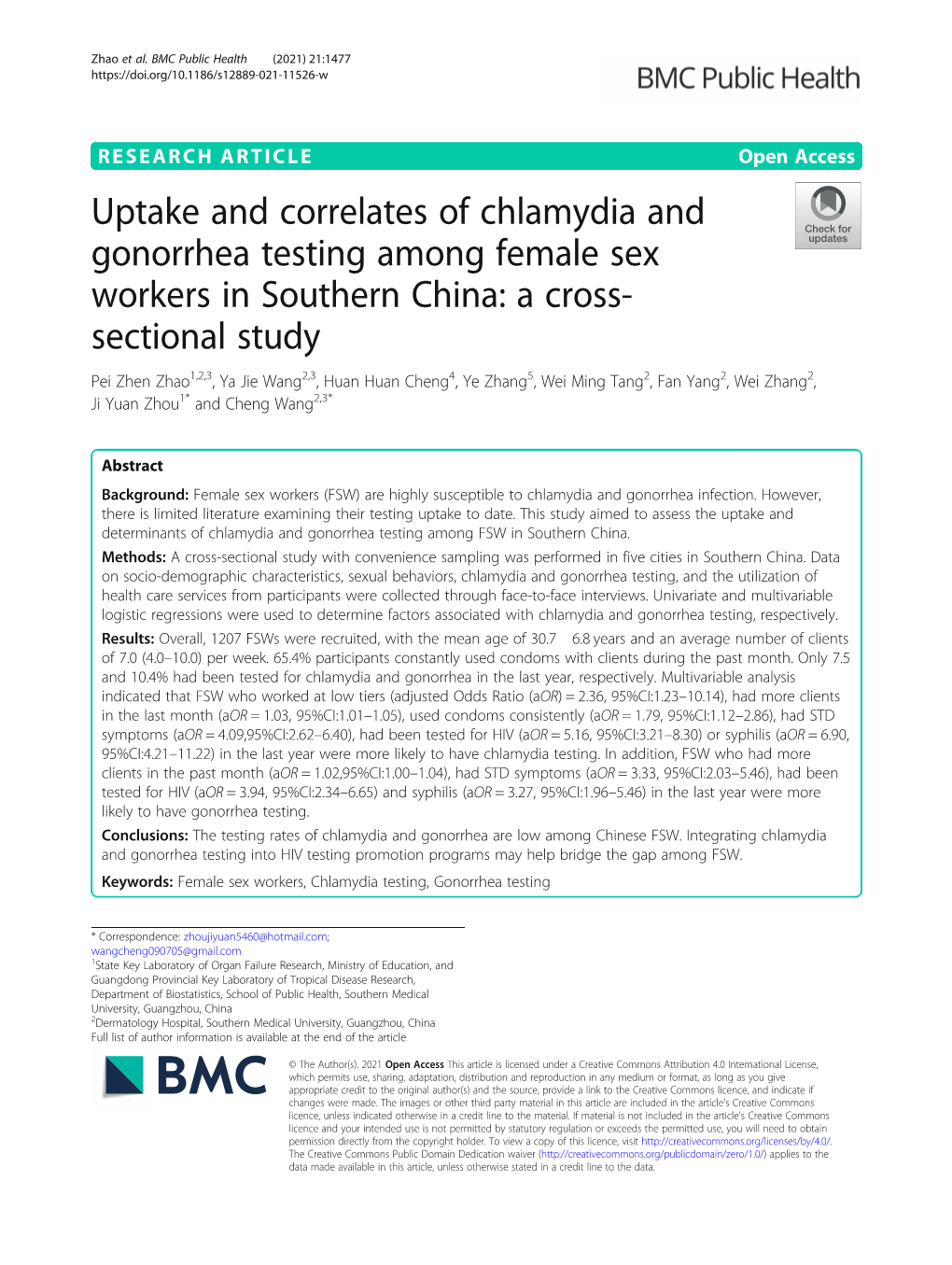 Uptake and Correlates of Chlamydia and Gonorrhea